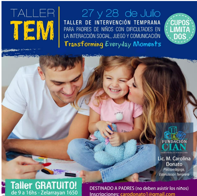 TEM es un taller para padres de niños con dificultades para jugar, socializar, comunicar